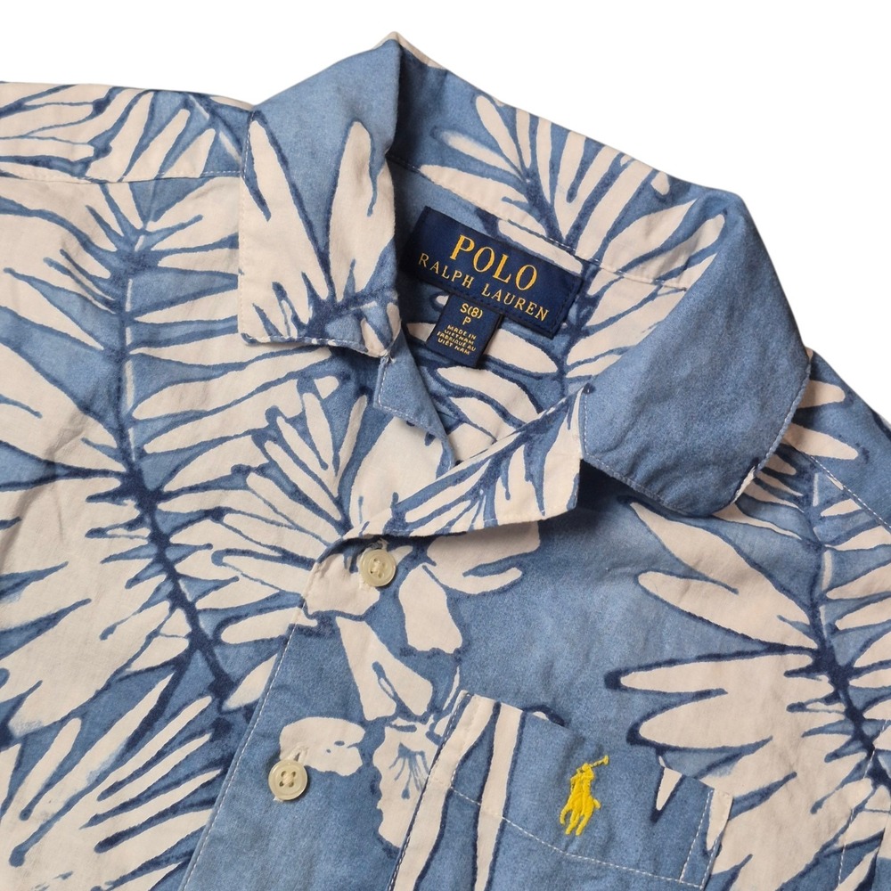Polo Ralph Lauren Boys Small Button Up Hawaiian Floral Shirt Linen Cotton Blue